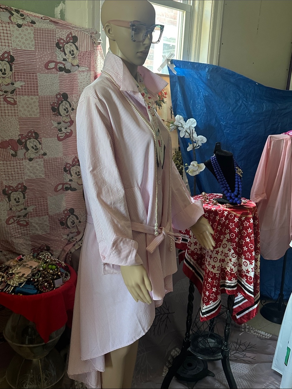 Light Pink Striped Women's Shirt Dress